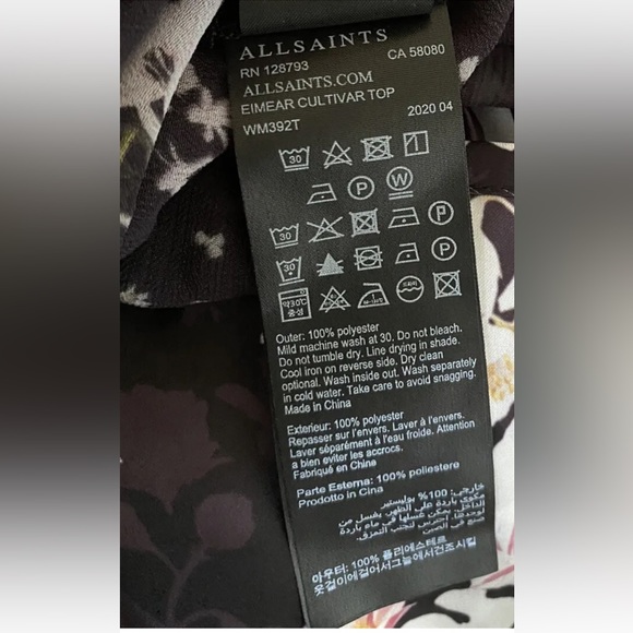 ALLSAINTS satin floral blouse, black/white, sheer with matching camisole, size 0 - Picture 12 of 12